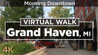 4k Virtual Walk -- Morning walk through Downtown Grand Haven, Michigan to the South Pier Lighthouse