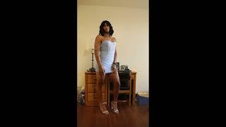 Crossdresser in Tight Blue Mini Dress