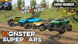 SnowRunner - Crazy Rich Offroading and Mudding with Supercars Monster Truck | Logitech G29 Gameplay