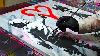 Stencil Street Art Creation: 'First Love', an Acrylic and Spray Painting Work - Demonstration ️