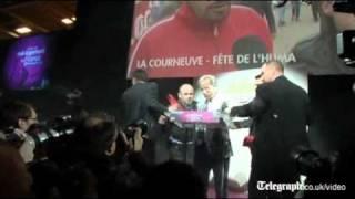 French presidential candidate Francois Hollande in Paris flour attack