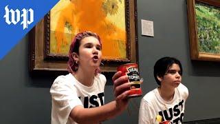 Climate protesters throw soup on Van Gogh painting