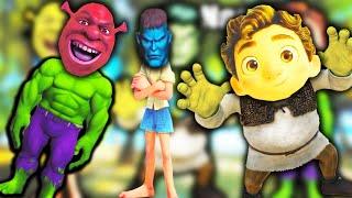 Luca wrong heads top superheroes meme video minigeroes Hulk and Shrek