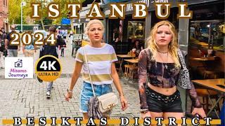 Istanbul Besiktas District 4K Walking Tour | Football Fans, Street Cafes & Bars | September 2024