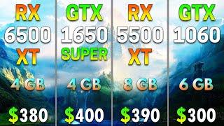 RX 6500 XT 4GB vs GTX 1650 SUPER 4GB vs RX 5500 XT 8GB vs GTX 1060 6GB | PC Gaming Tested