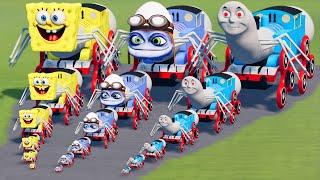 Big & Small CURSED Thomas the Train vs Crazy Frog vs SpongeBob with Spinner Wheels | BeamNG.Drive