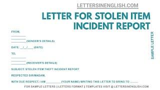 Report Letter for Stolen Item – Sample Letter for Stolen Item Incident Report