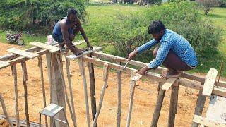 Building Roof Construction Techniques_Front Portico Beam&Roof Centring Work|Slab Formwork for House