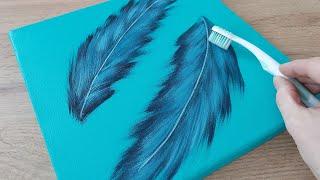 Feather drawing | Feather painting with Toothbrush | How to paint feather | Blue Feather drawing