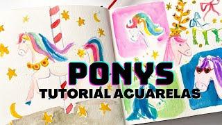 Pinta PONYS con Acuarelas en el Sketchbook | 5 Diseños Felices y Coloridos #downtownstudioo