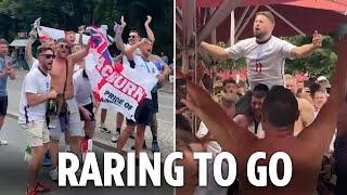 Flag-waving England fans take over Berlin hours before Three Lions face Spain in Euro final