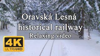 4K Oravská Lesná historical railway. Winter relaxation video from  made of drone DJI Air 2S