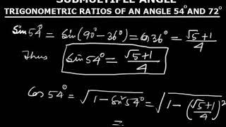 Trigonometric ratios of angle 54 degrees