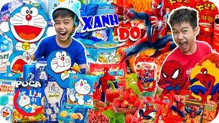 Đại Chiến Đồ Ăn Xanh Đỏ Theo Nhân Vật Doraemon Vs Spider Man | Min Min TV Minh Khoa