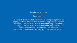 Python String Methods - isalnum(), isalpha(), isdecimal(), isdigit(), isidentifier(), isnumeric()