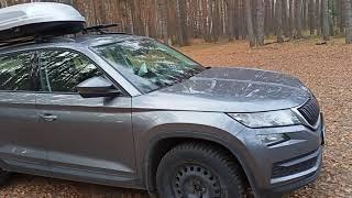 Skoda Kodiaq Active. Бокс на крышу и крепление велосипедов Hakr.