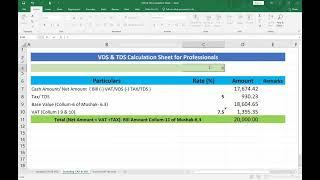 VDS  TDS Calculation Sheet  Excel Format for TDS  VDS Calculation