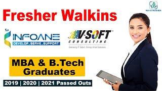 Fresher walkins at Infoane & VSoft Consulting for MBA & B.Tech Graduates | Way2Fresher