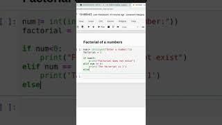 Python program to find the factorial of a number #python #shorts