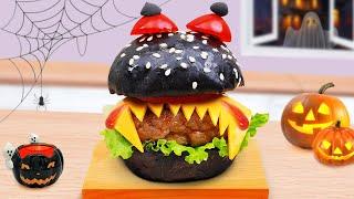 Best Halloween Food Recipe | Amazing Miniature Black Burger For Ghost Idea | Lily Tiny Cooking