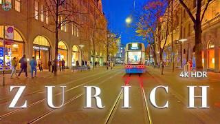 ZÜRICH SCHWEIZ  Abendlicher Spaziergang entlang die Bahnhofstrasse vom Hauptbahnhof zum Seeufer 4K