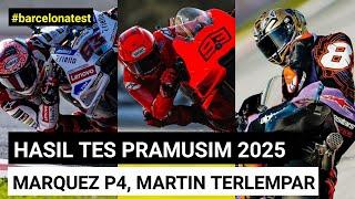 Hasil Test Pramusim Barcelona MotoGP 2025: Marquez Bagnaia Top 5, Martin Terlempar P11