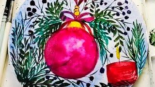 Watercolor SALT Technique ll Christmas Ornaments#christmaspainting#watercolor#viralvideo#holidaycard