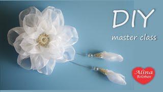 Пион Бант Канзаши / Peony Bow kanzashi. School Bows/D.I.Y/Tutorial