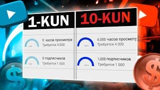 YOUTUBE KANALNI 10 KUNDA PULGA ULASH | 4000 SOATNI TEZDA YIG'ISH USULLARI