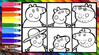 Drawing And Coloring Peppa Pig With Her Family  Drawings For Kids