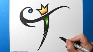 Letter Writing / Stylized Fancy Letters with Crowns / Cool Initial T Design Idea / Step by Step Art