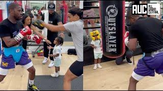 Floyd Mayweather Trains While His Grandson Watches And Takes Notes