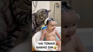 GATO DANDO BANHO EM BEBÊ #viralvideo #cortes #gatos #bebe