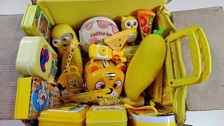 box full of ultimate yellow stationery collection, pencil pouch, sharpener, toy collection, eraser