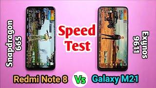 Samsung Galaxy M21 Vs Redmi Note 8 - Speed Test | Exynos 9611 Vs Snapdragon 665 | PUBG Graphics Test