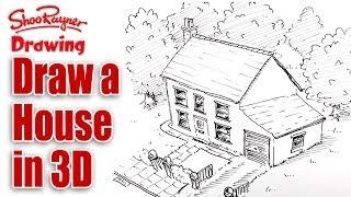 How to draw a House in 3d - bird's eye view