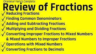 A Complete Review of Fractions:  Add, Subtract, Multiply, and Divide Fractions and Mixed Numbers