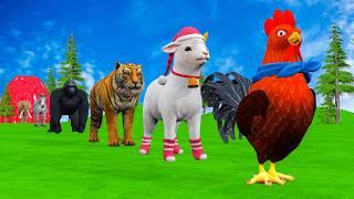 Paint & Animals Duck,Gorilla,Lion,Elephant,Cow,Sheep Fountain Crossing Transformation Animal Cartoon