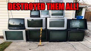 SMASHING A WALL OF GIANT TVS! DESTROYING ELECTRONICS!!