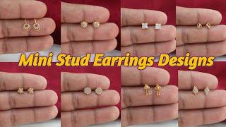 light weight gold mini stud earrings designs 2024 with weight & price || Mini Stud Earrings Designs