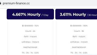 premium-finance.cc | New hourly hyip site. 4.66% hourly for 24 hrs. 4.46$ live proof. #hyipsdaily