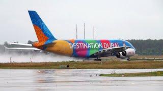 A380 Planespotting Frankfurt Airport Singapore Airlines & EMIRATES EXPO Livery Waterspray Action