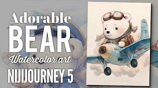 MidJourney Niji 5 Prompts for adorable bear watercolor drawings