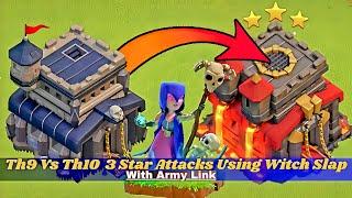 Th9 Vs Th10 3* Attacks Using Witch Slap|Th9 GoWiWiPushing Strategy |Witch Healer#coc#th9vsth10