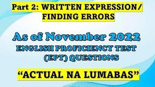 EPT PART 2 WRITTEN EXPRESSION/FINDING ERRORS I ACTUAL EPT AS OF NOVEMBER 2022 #ept #depedranking