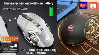 UNBOXING RECHARGEABLE FREE WOLF X9 WIRELESS USB GAMING MOUSE W/ LED BACKLIGHT | REVIEW