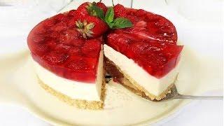 Cheesecake with strawberries, easy and without cooking