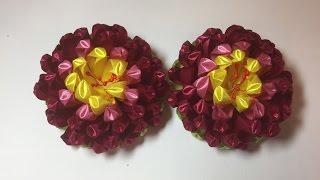 Канзаши резиночка цветок из лент/МК/DIY/Kanzashi Scrunchy with  flowers / Новинка