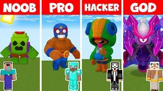 Minecraft NOOB vs PRO vs HACKER vs GOD - BRAWL STARS STATUE HOUSE BUILD CHALLENGE