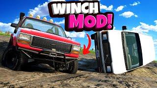 We Used a NEW Winch Mod to Save Vehicles Stuck in the Mud in BeamNG Drive!